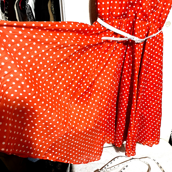 Nine West Orange Polka Dot Dress Belted Pin-up Rockabilly Retro Full Skirt Sz 4 - Picture 3 of 7